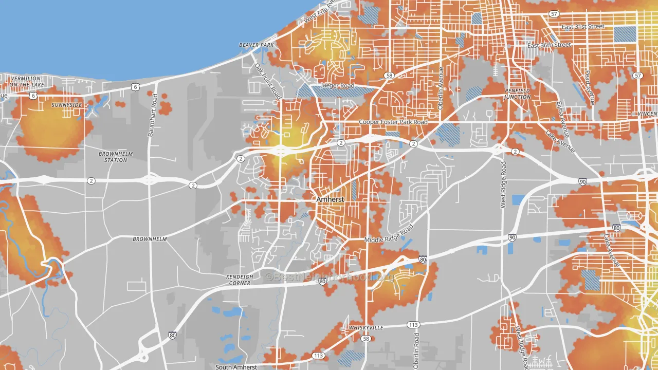 Bike Grade map of Amherst, OH
