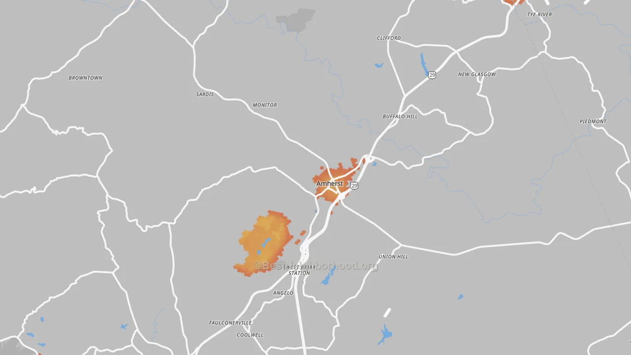 Bike Grade map of Amherst, VA