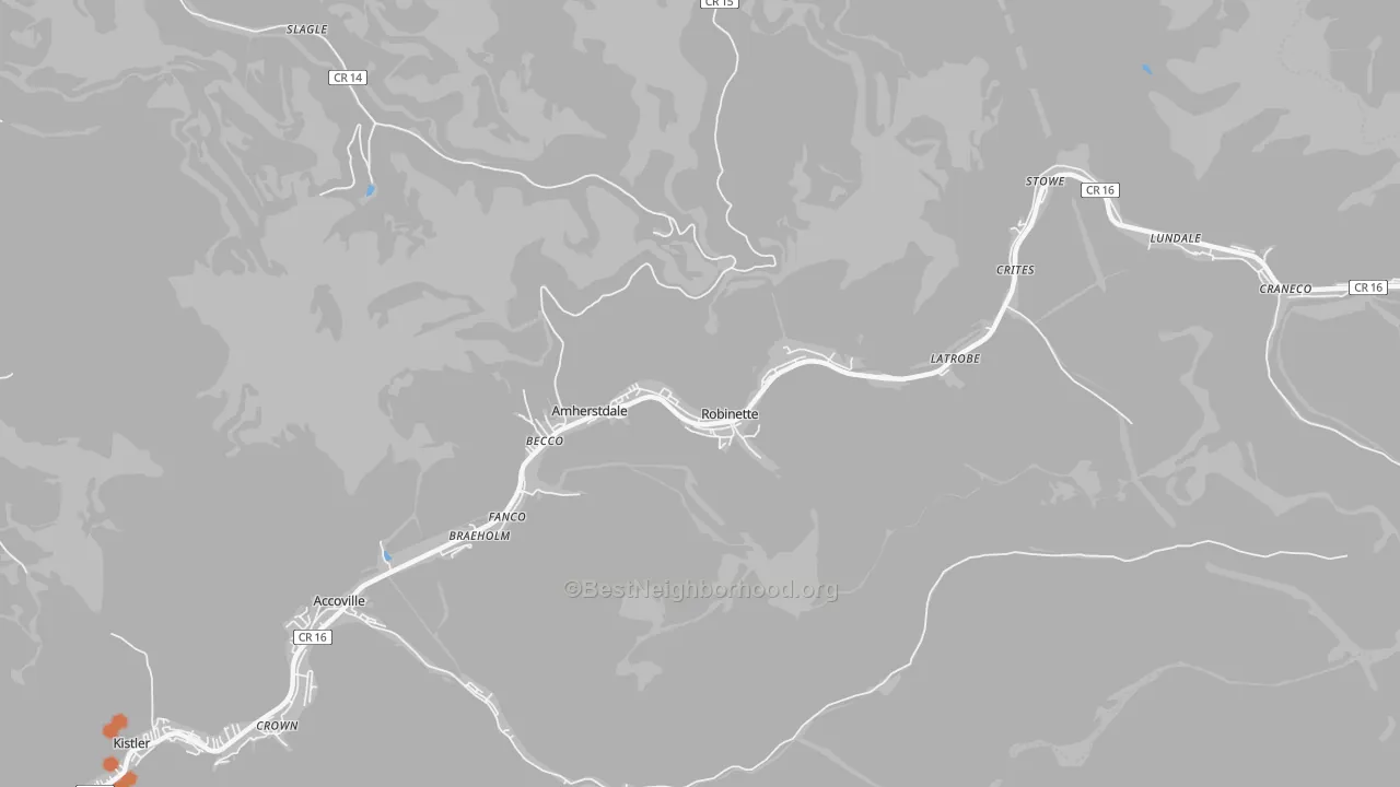 Bike Grade map of Amherstdale, WV