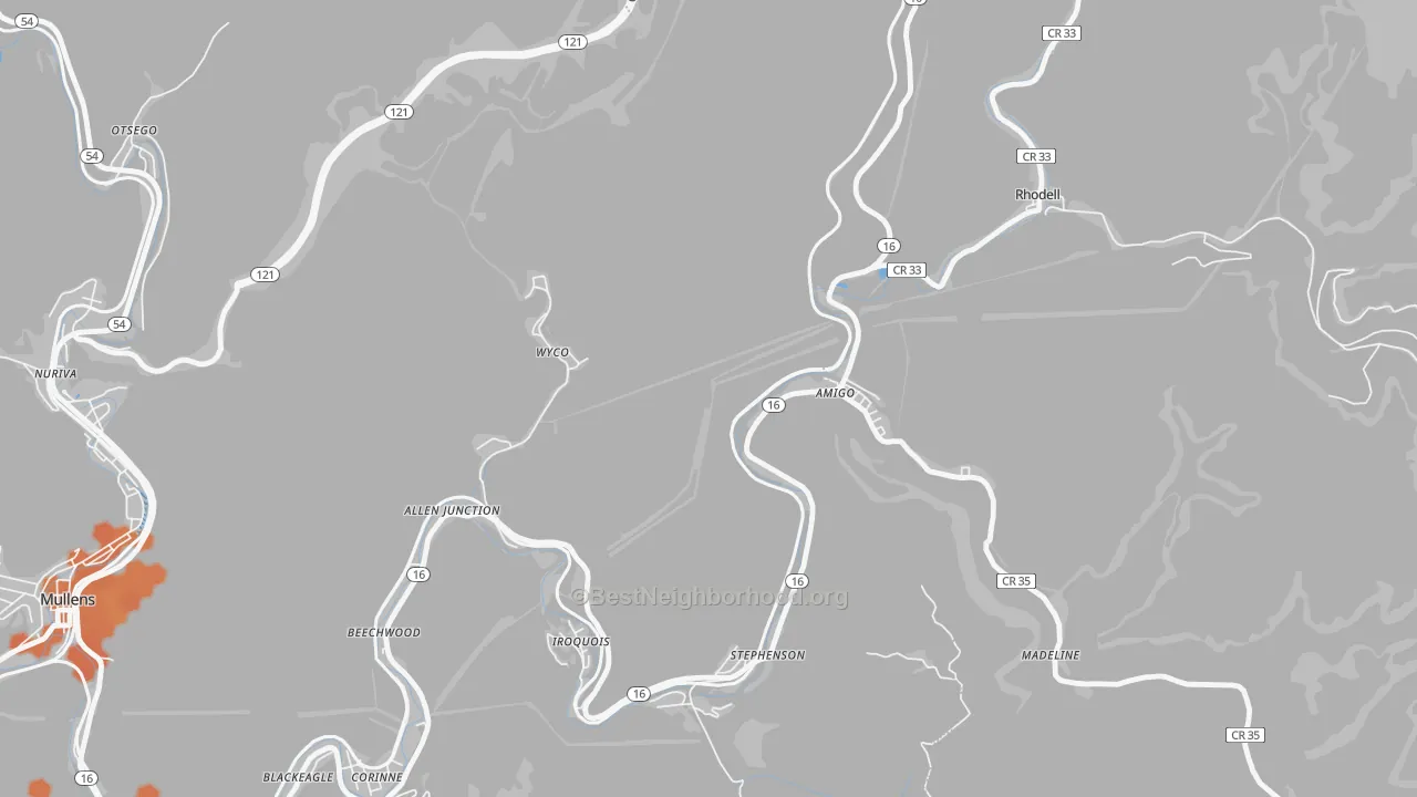 Bike Grade map of Amigo, WV