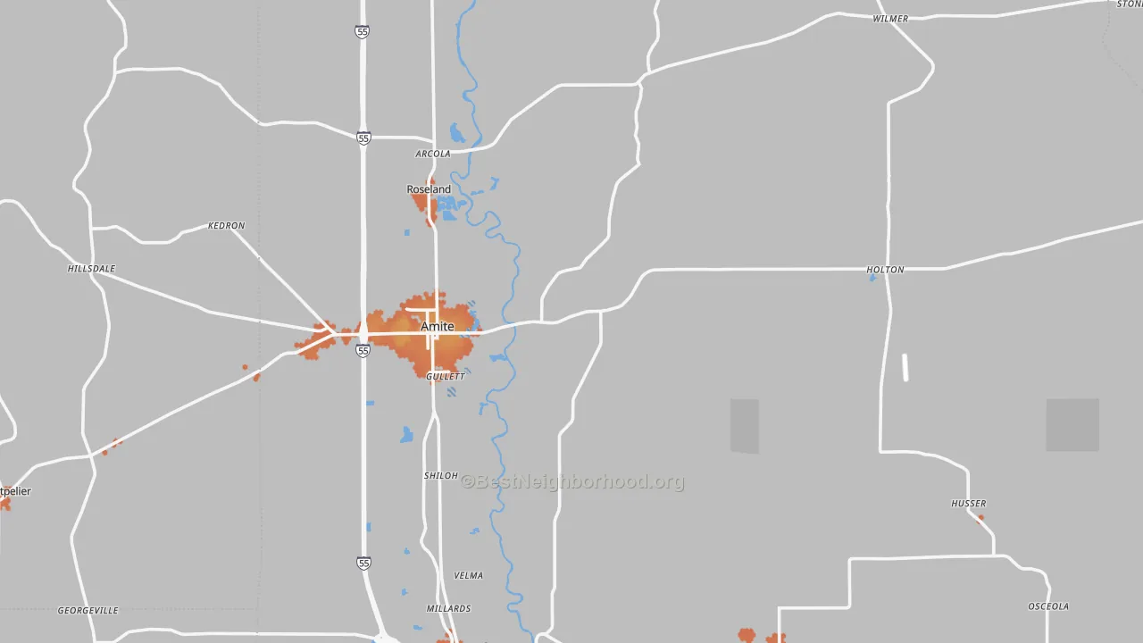 Bike Grade map of Amite, LA