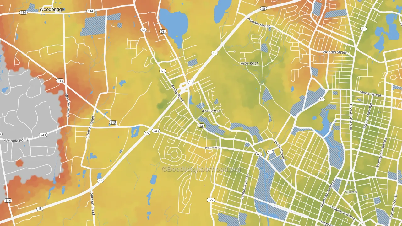 Bike Grade map of Amity, New Haven, CT