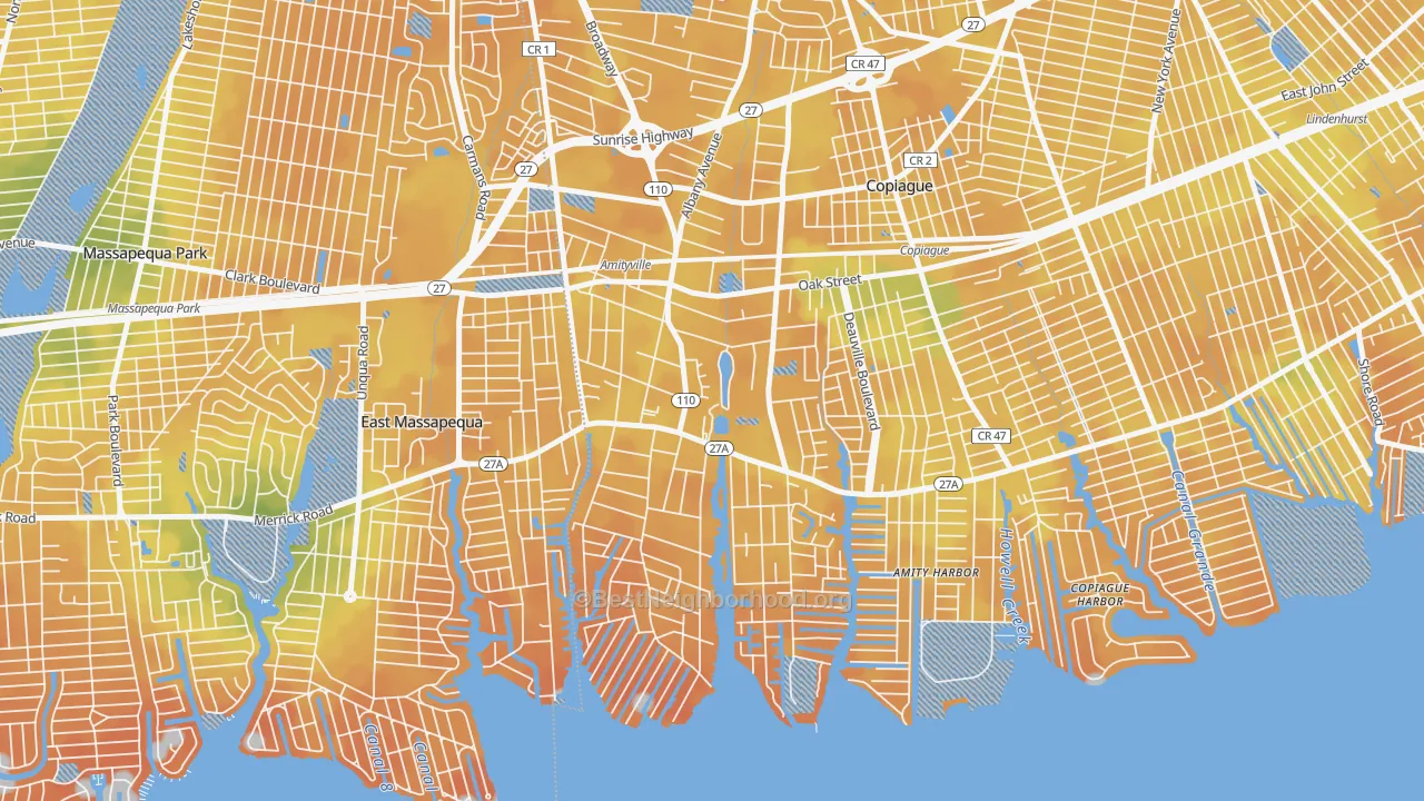 Bike Grade map of Amityville, NY