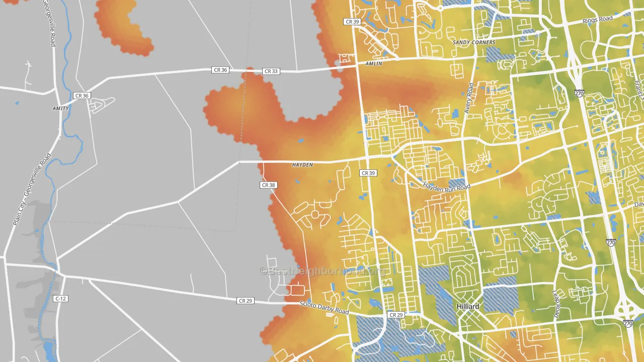 Bike Grade map of Amlin, OH