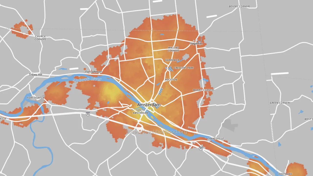 Bike Grade map of Amsterdam, NY