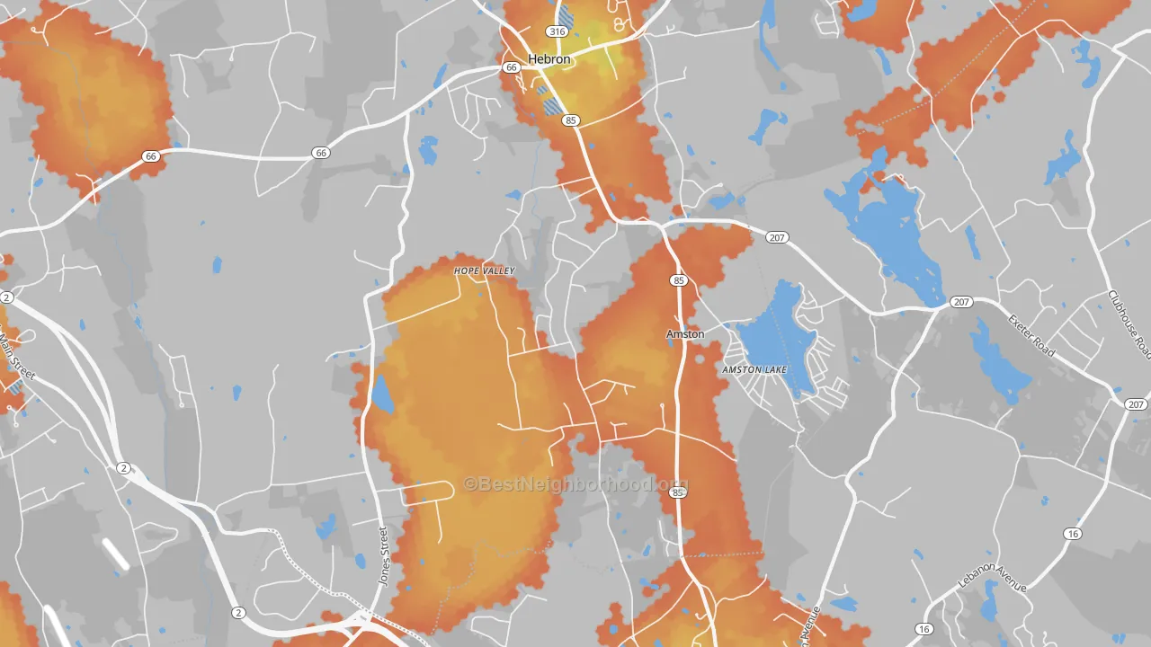 Bike Grade map of Amston, CT