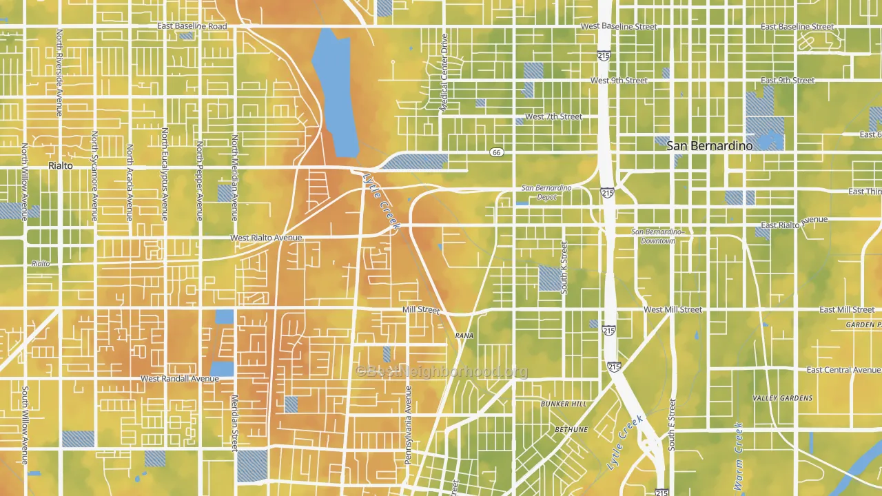 Bike Grade map of Amtrak, San Bernardino, CA
