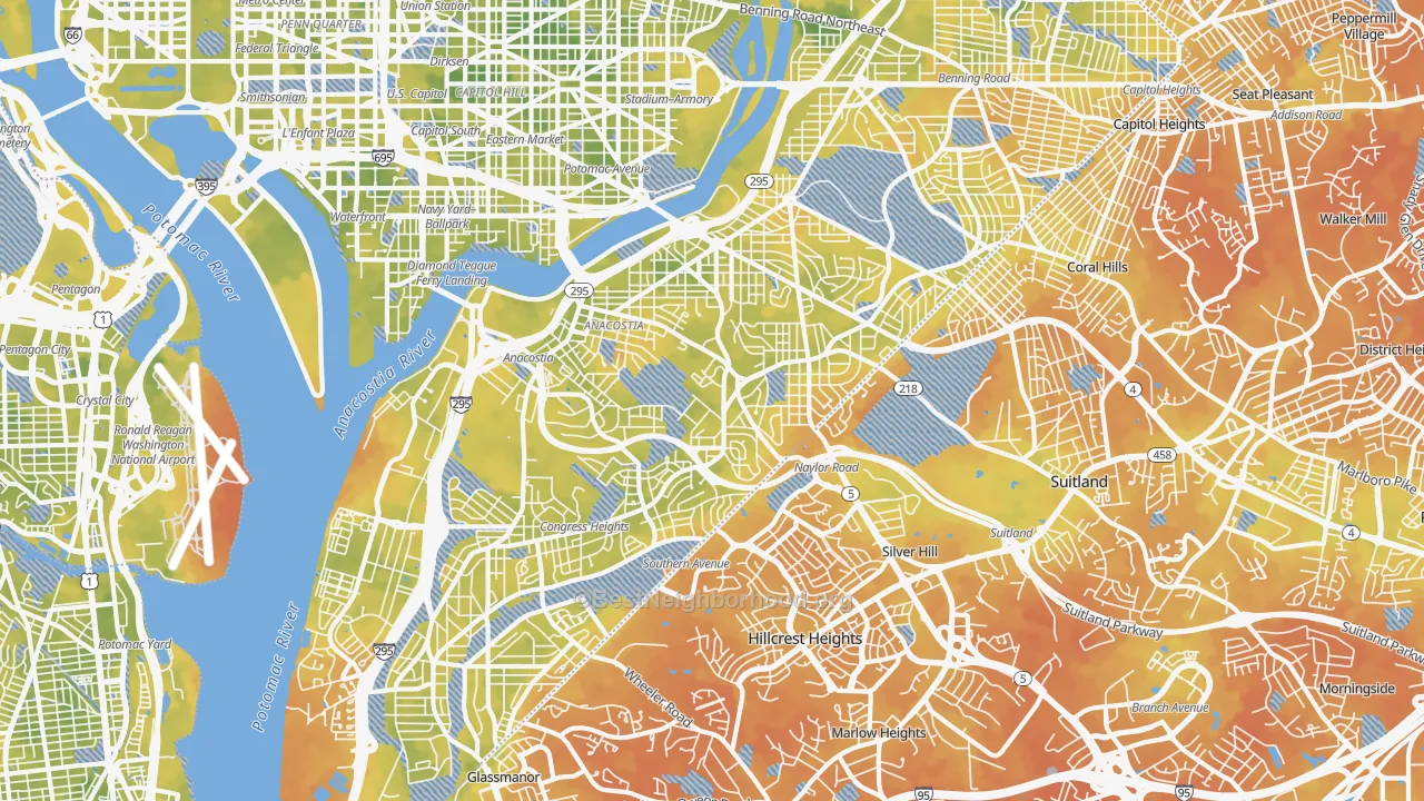Bike Grade map of Anacostia, Washington, DC