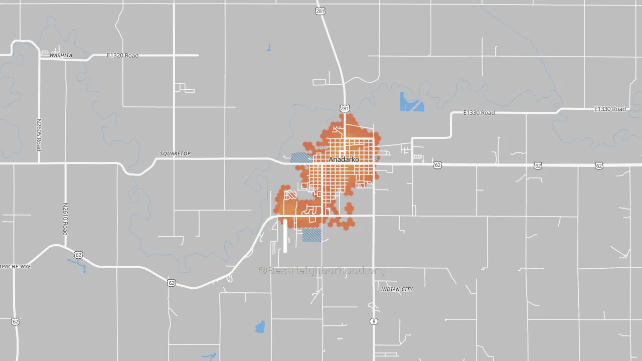 Bike Grade map of Anadarko, OK