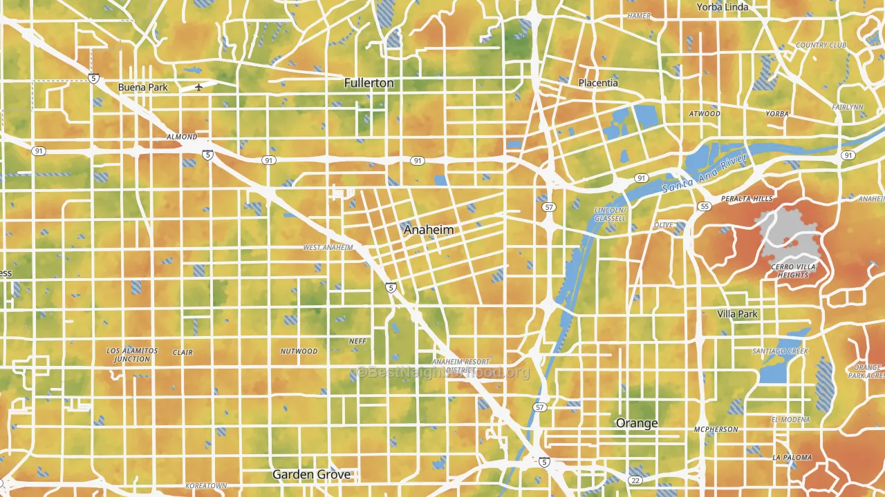 Bike Grade map of Anaheim, CA