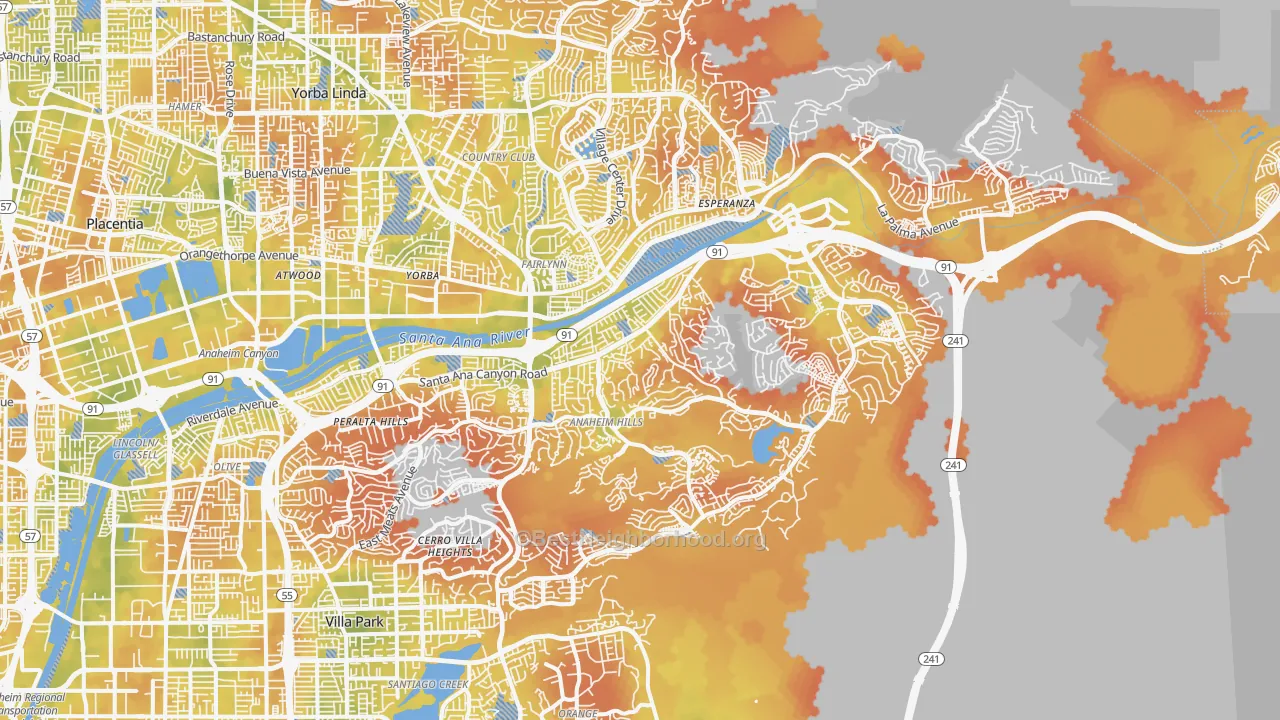 Bike Grade map of Anaheim Hills, Anaheim, CA