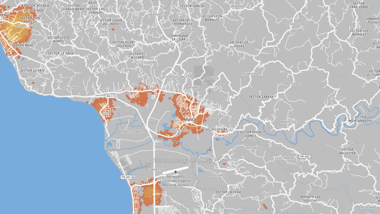 Bike Grade map of Anasco Municipio, PR