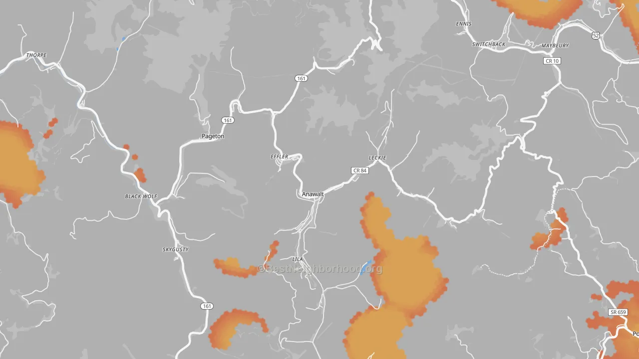 Bike Grade map of Anawalt, WV