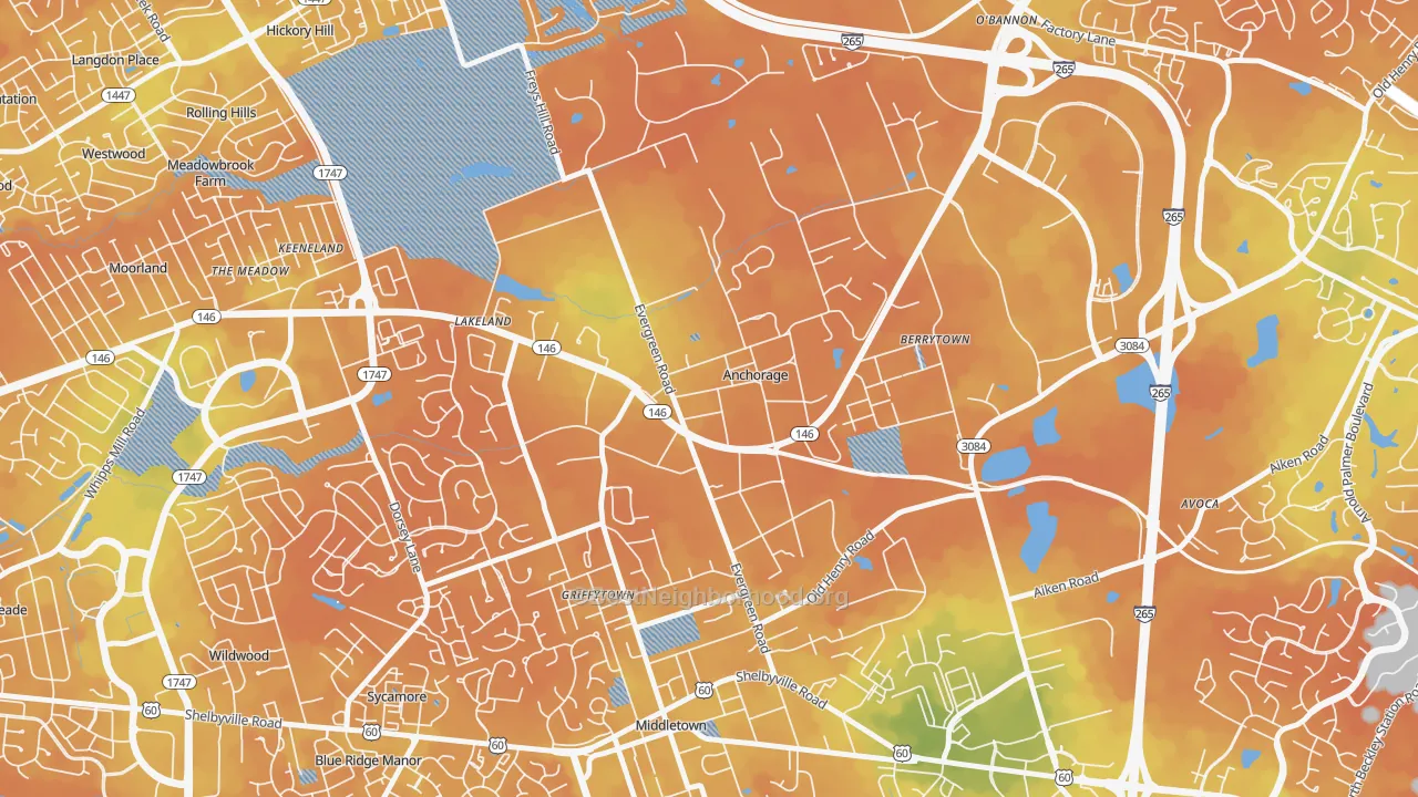 Bike Grade map of Anchorage, KY