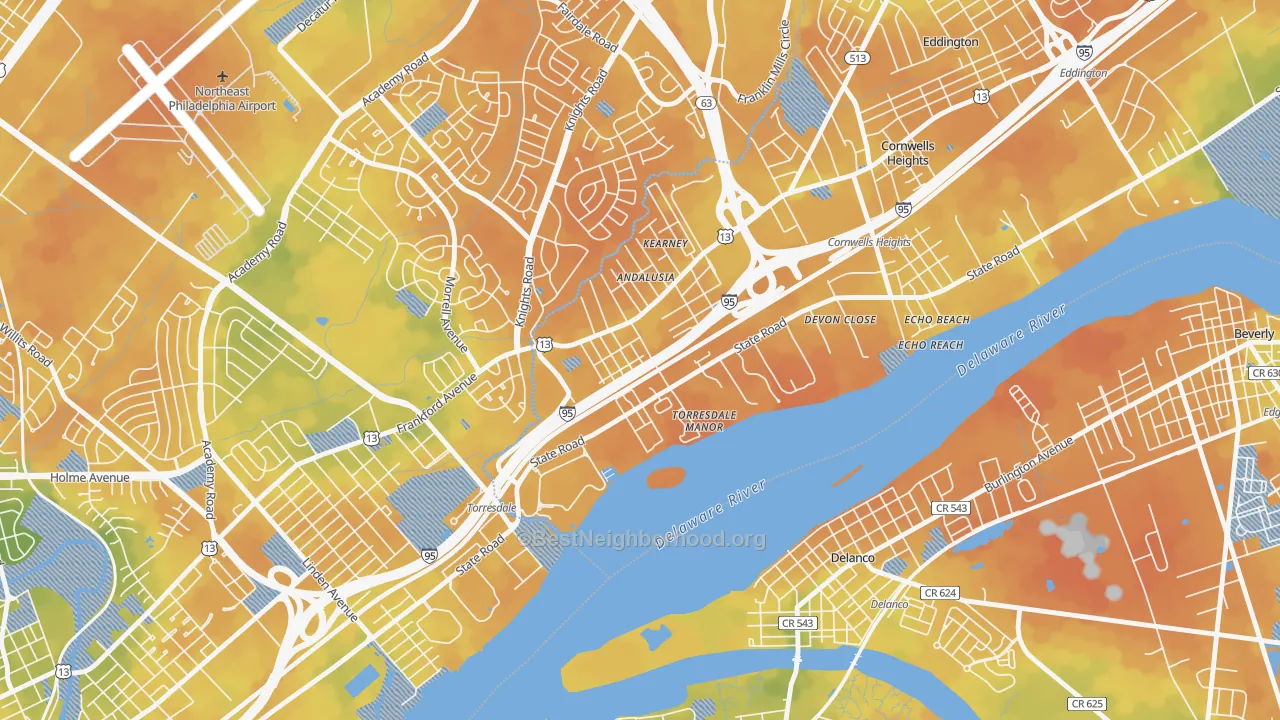 Bike Grade map of Andalusia, Bensalem, PA