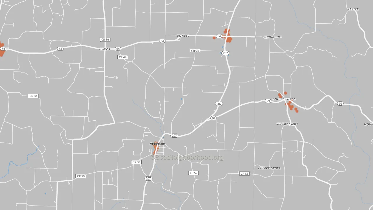 Bike Grade map of Anderson, AL