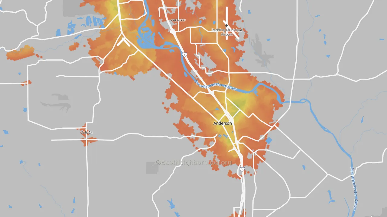 Bike Grade map of Anderson, CA