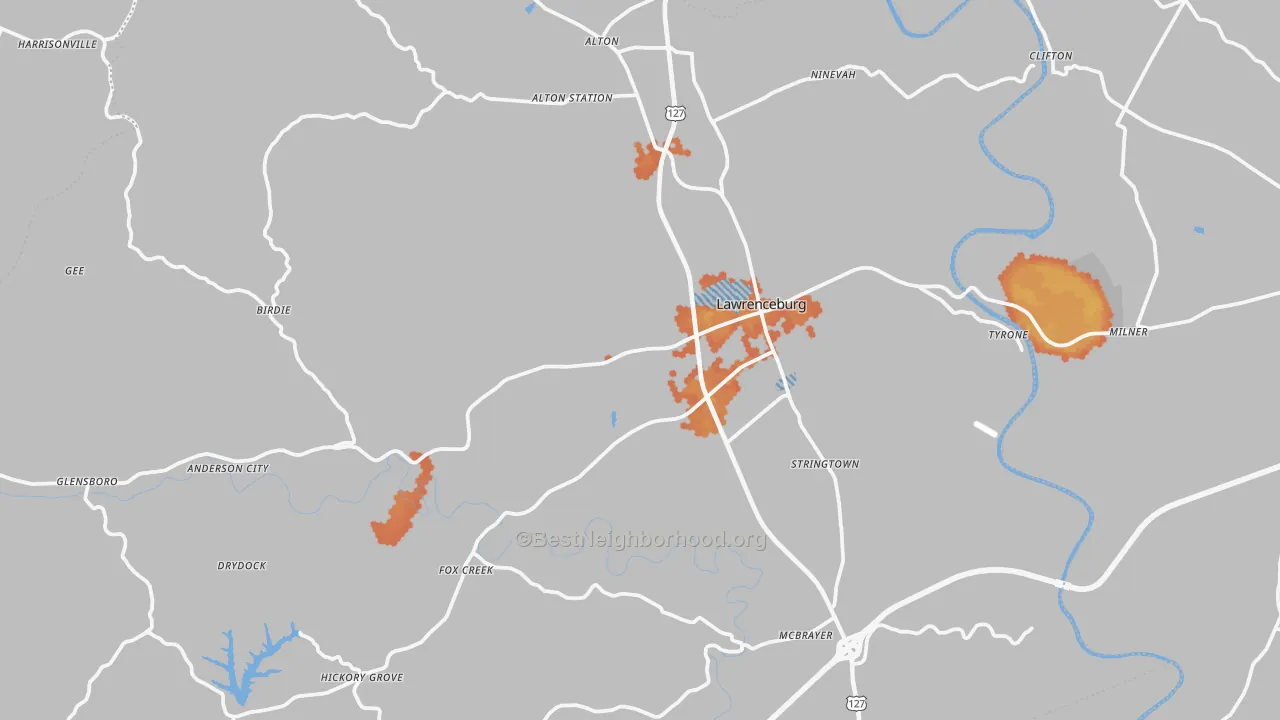 Bike Grade map of Anderson County, KY