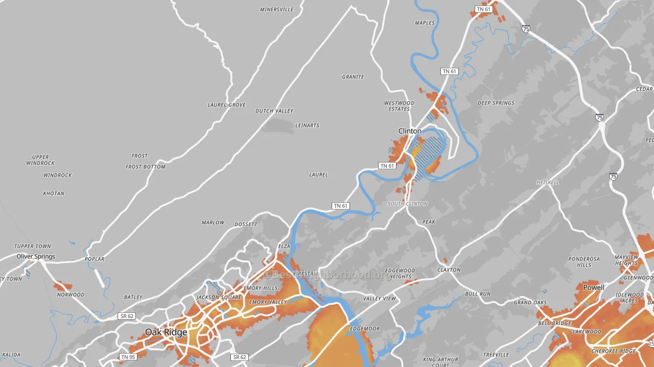 Bike Grade map of Anderson County, TN