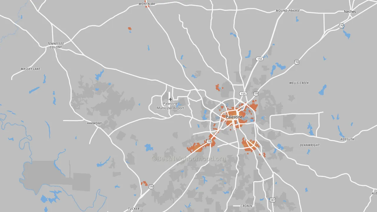 Bike Grade map of Anderson County, TX