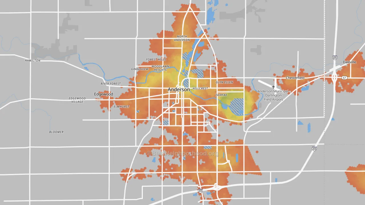 Bike Grade map of Anderson, IN