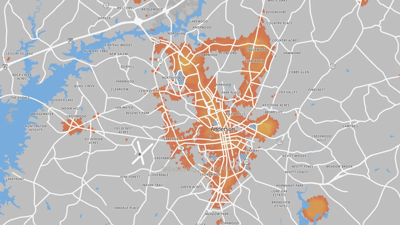 Bike Grade map of Anderson, SC
