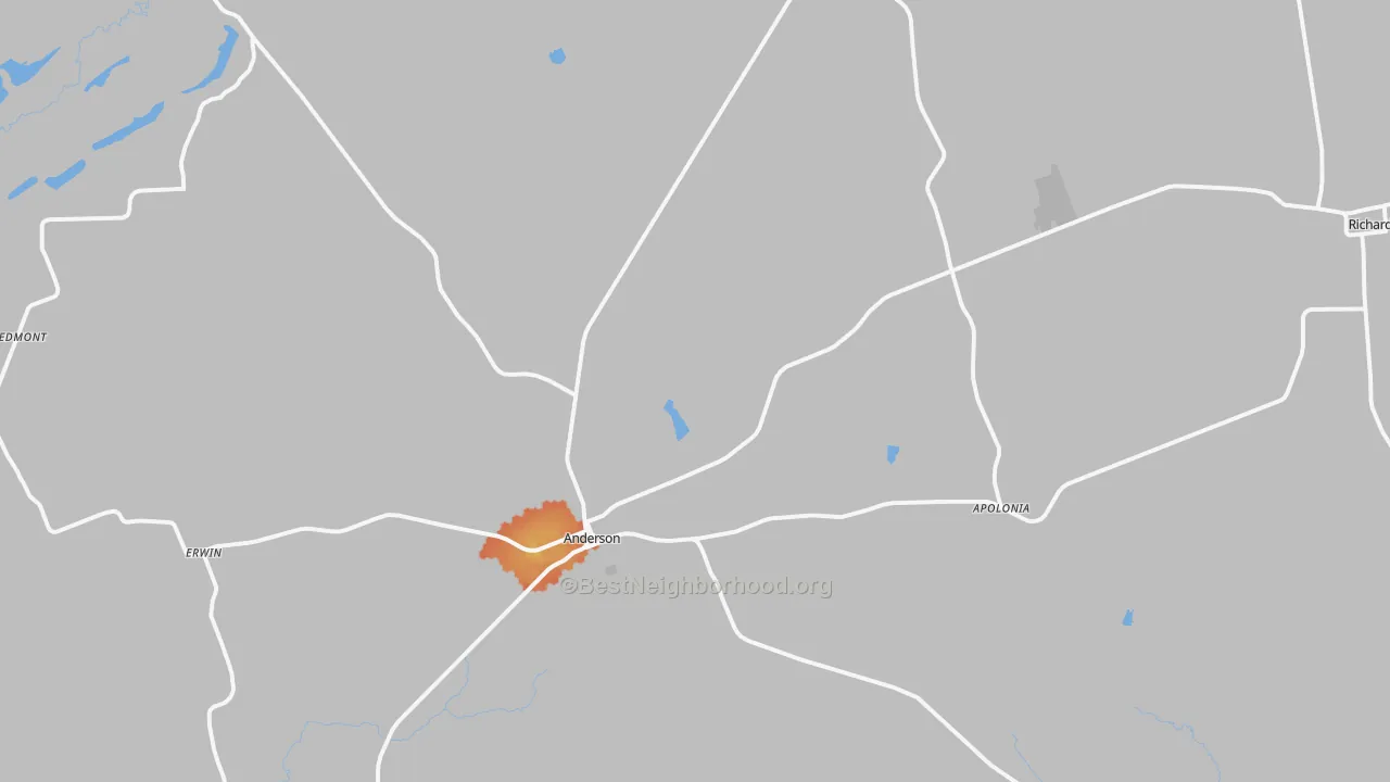 Bike Grade map of Anderson, TX