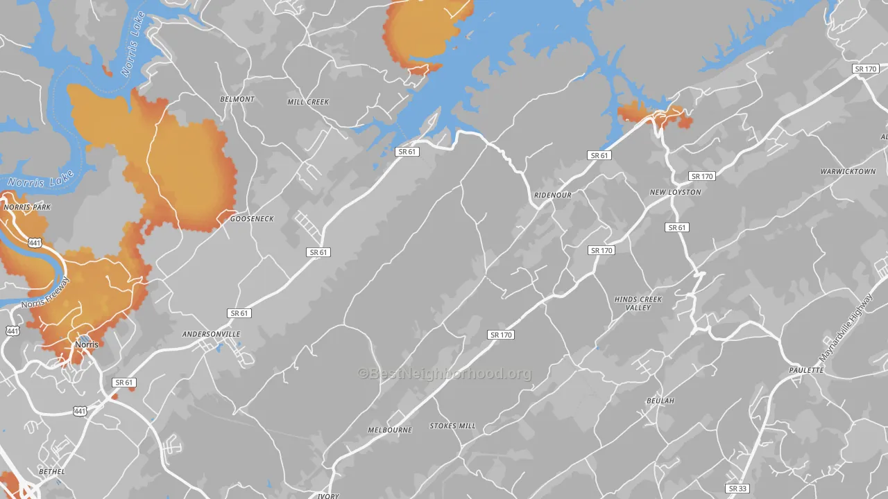 Bike Grade map of Andersonville, TN