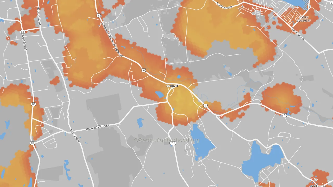 Bike Grade map of Andover, CT