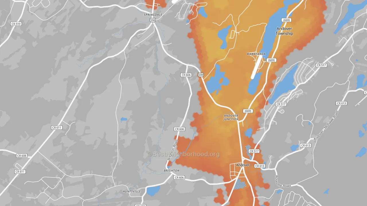 Bike Grade map of Andover Junction, NJ