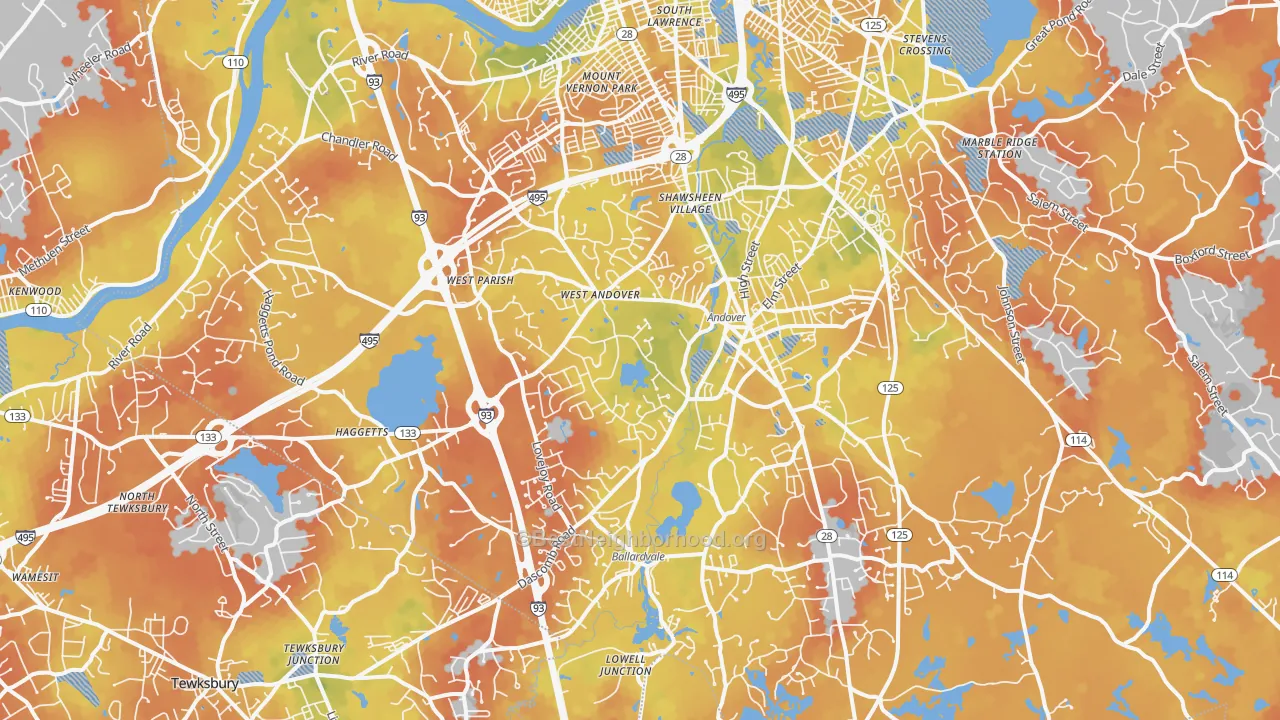 Bike Grade map of Andover, MA