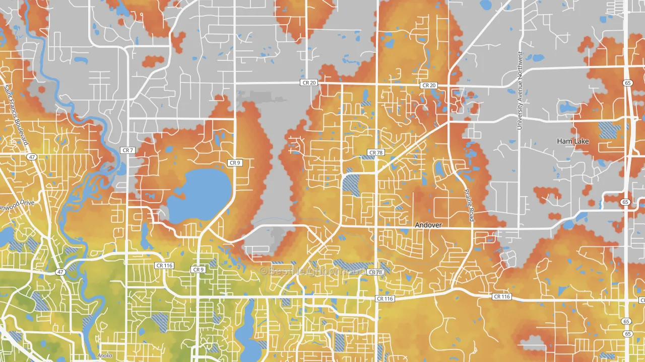 Bike Grade map of Andover, MN