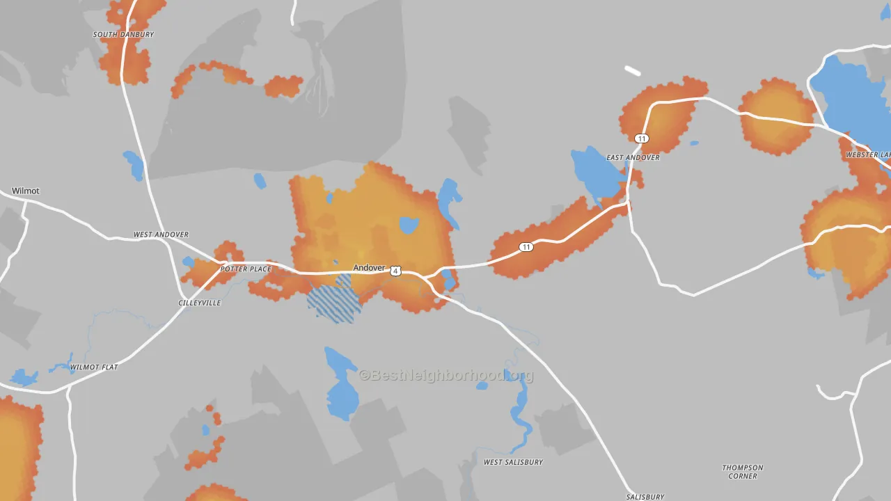 Bike Grade map of Andover, NH