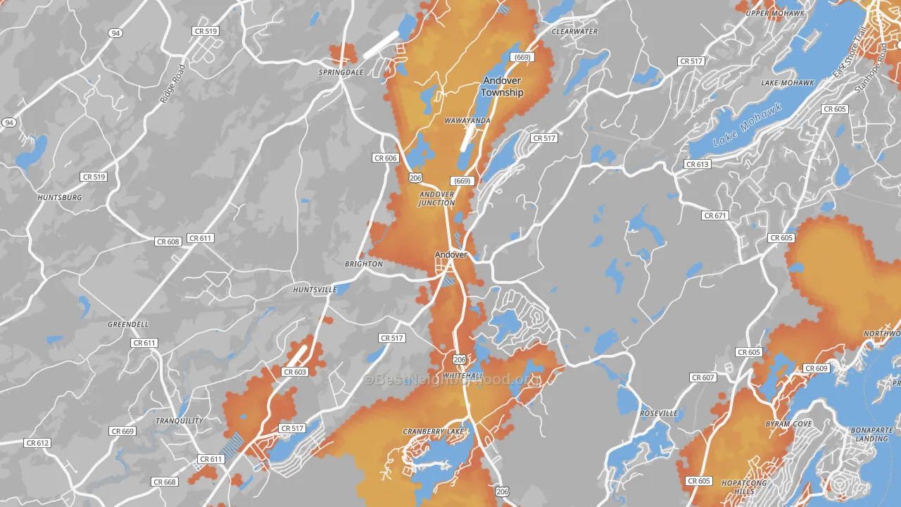 Bike Grade map of Andover, NJ