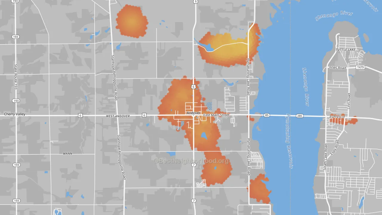 Bike Grade map of Andover, OH