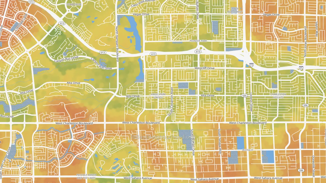 Bike Grade map of Angel Park Lindell, Las Vegas, NV