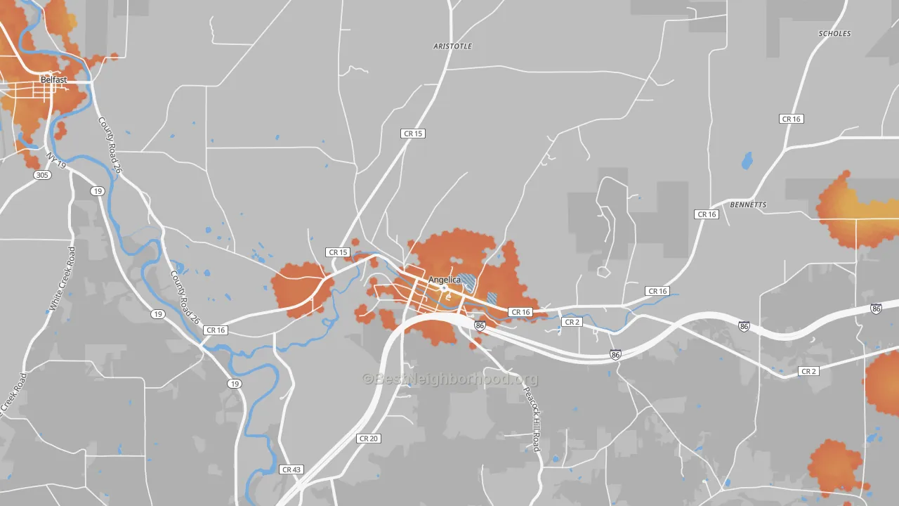 Bike Grade map of Angelica, NY