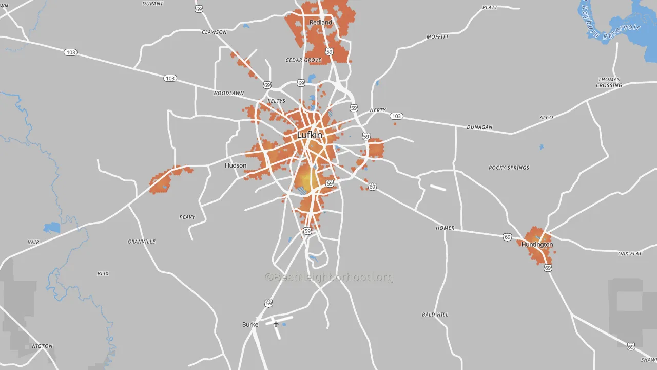 Bike Grade map of Angelina County, TX
