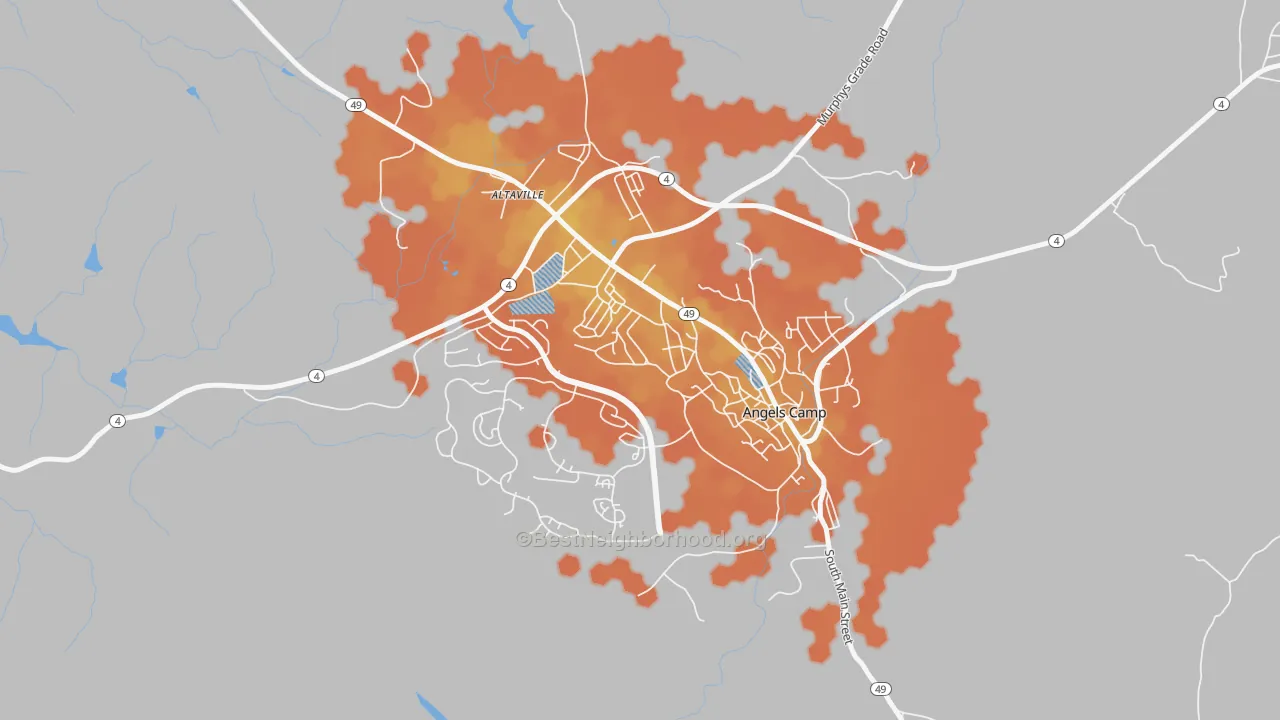Bike Grade map of Angels, CA