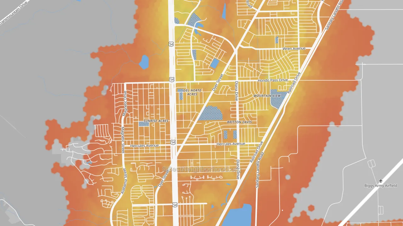 Bike Grade map of Angels Triangle, El Paso, TX