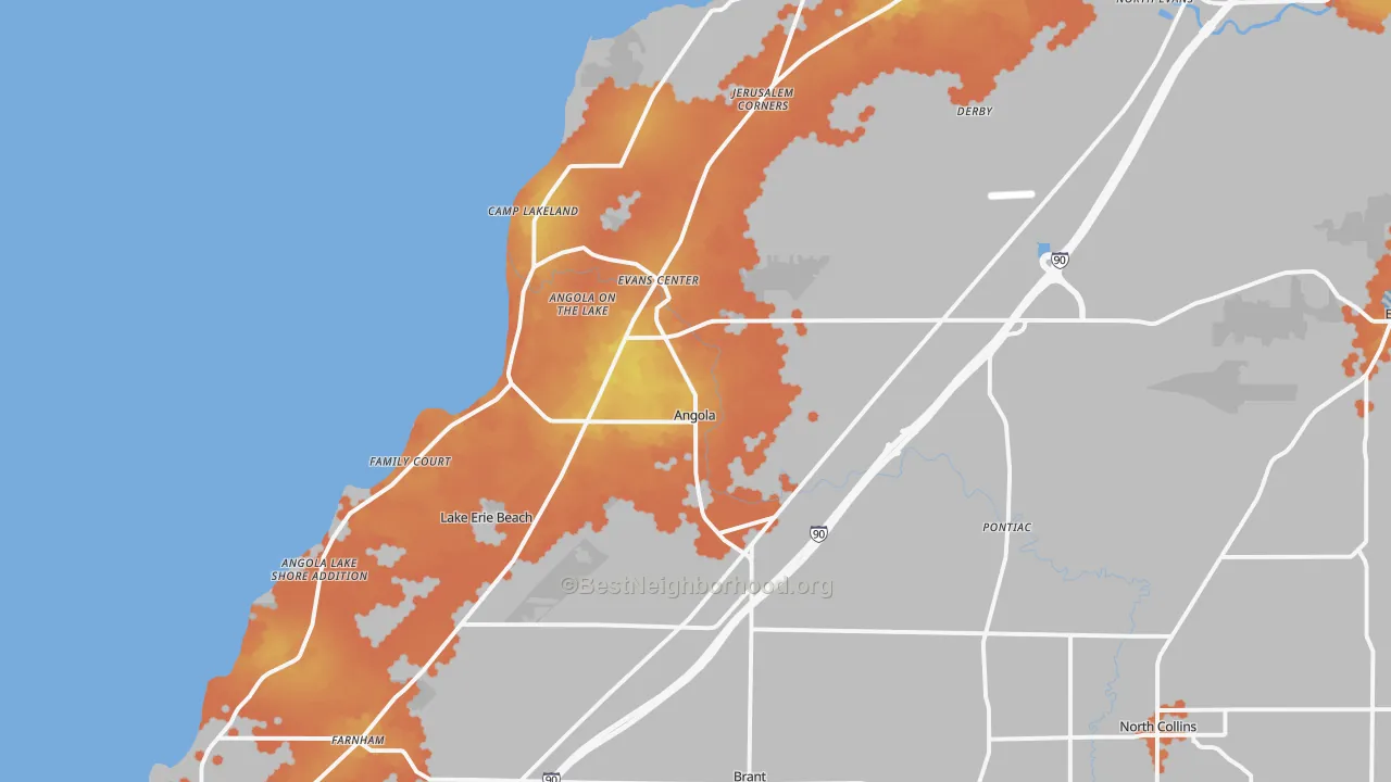 Bike Grade map of Angola, NY