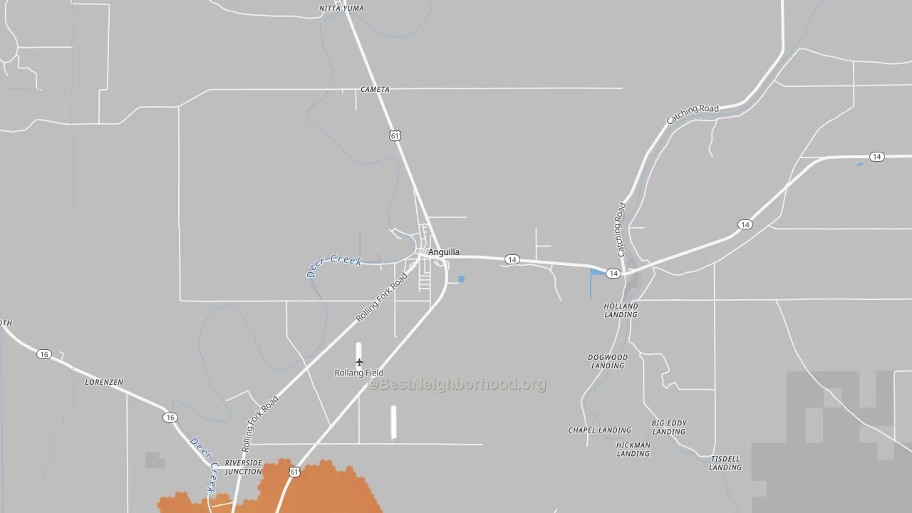 Bike Grade map of Anguilla, MS
