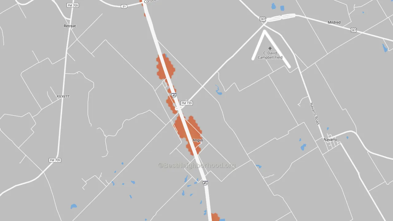 Bike Grade map of Angus, TX