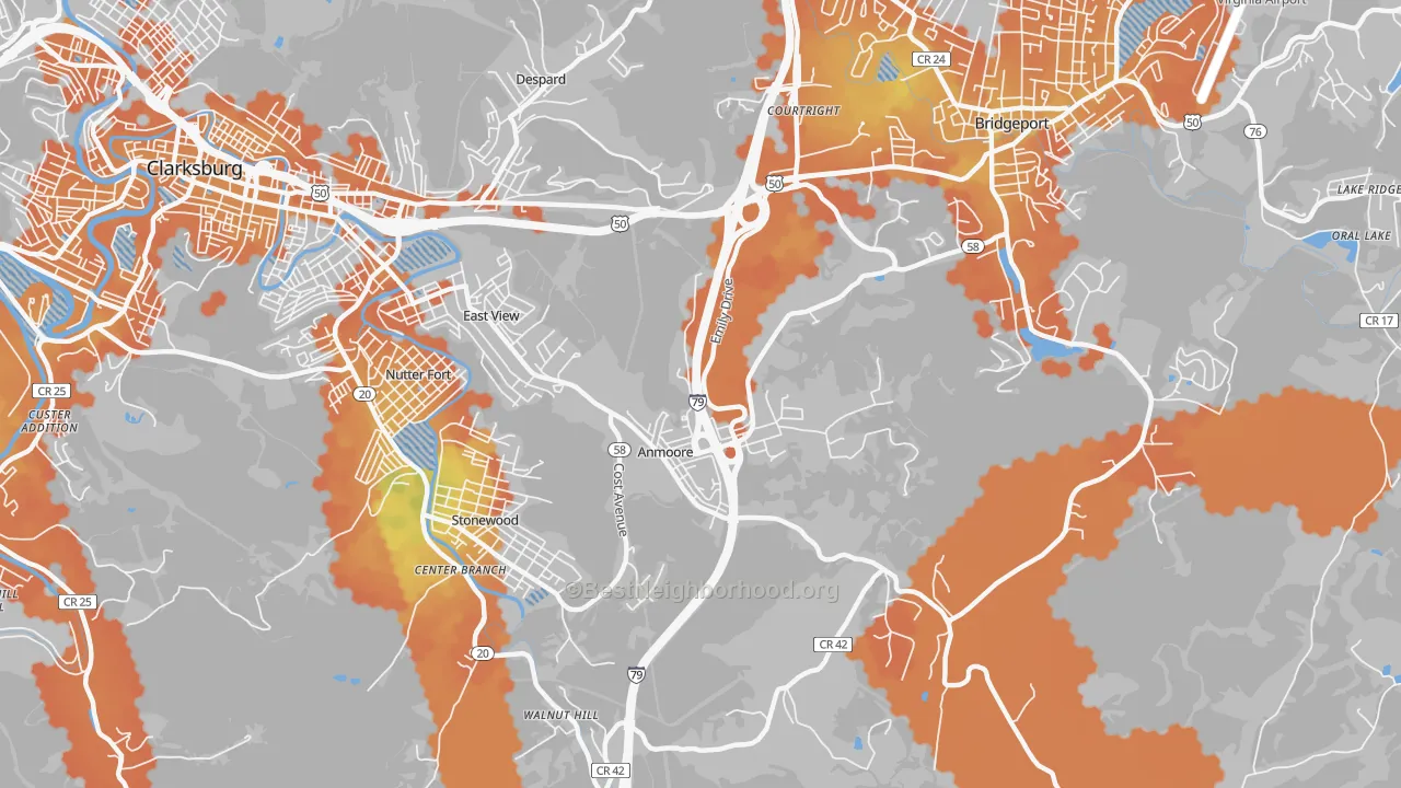 Bike Grade map of Anmoore, WV