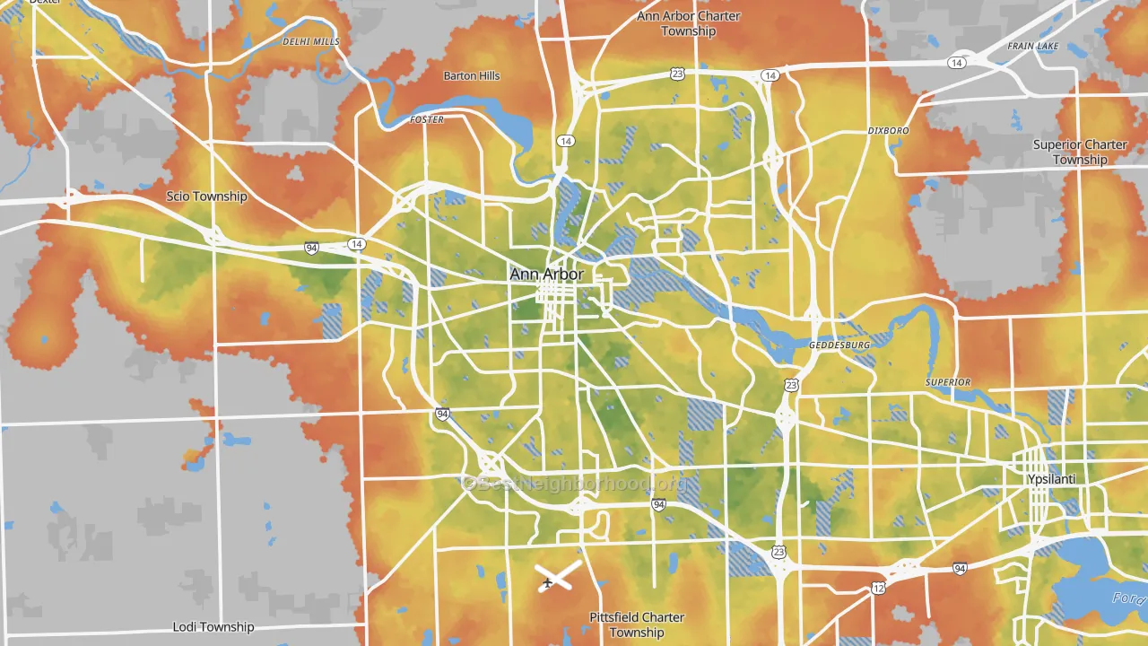 Bike Grade map of Ann Arbor, MI