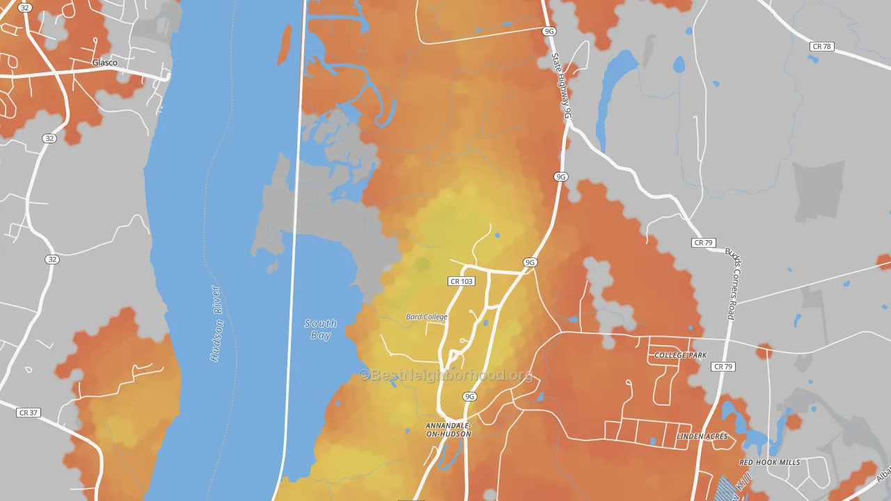 Bike Grade map of Annandale On Hudson, NY