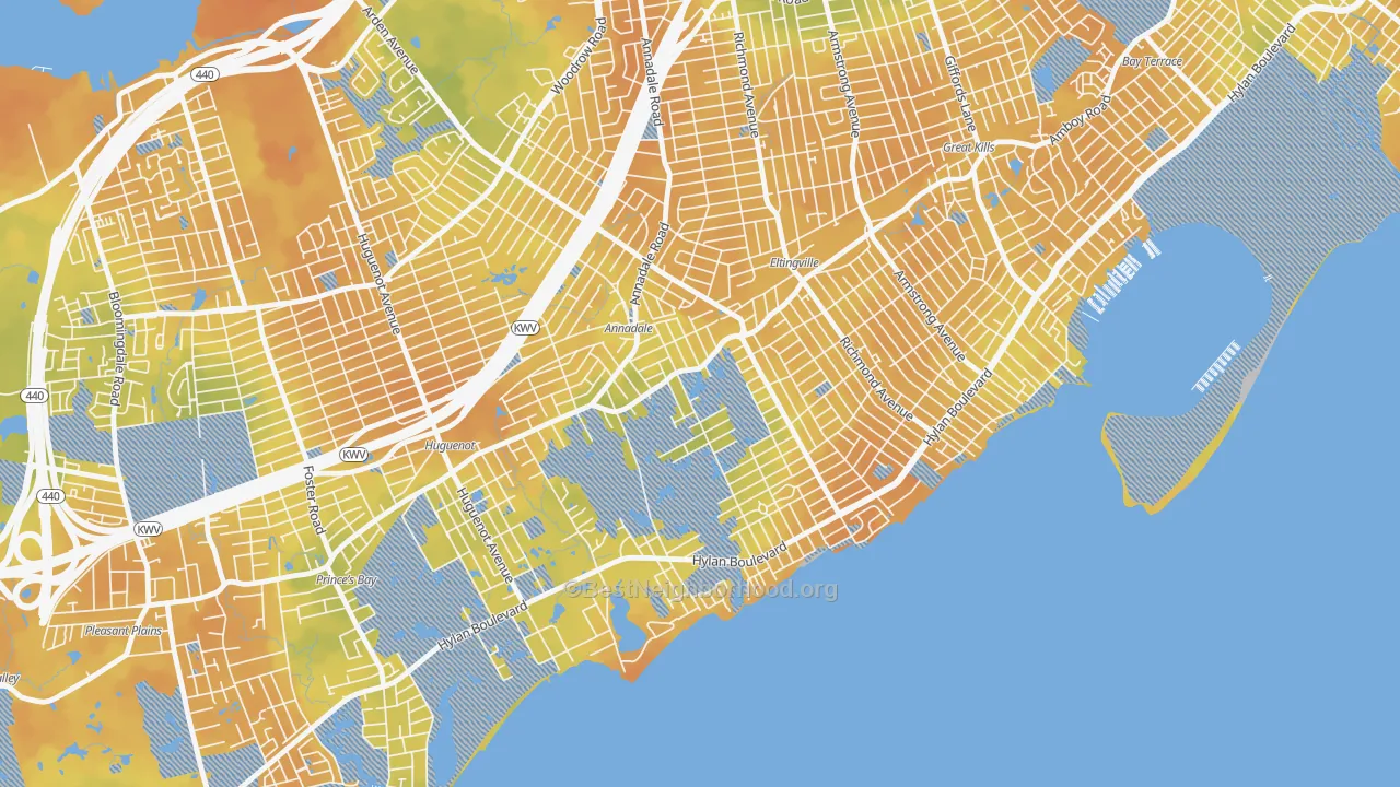Bike Grade map of Annandale-on-Hudson, Staten Island, NY