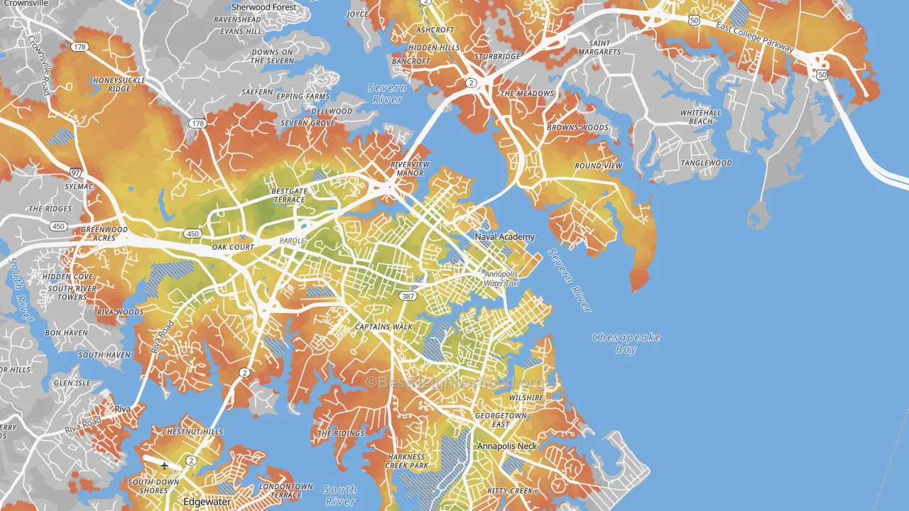 Bike Grade map of Annapolis, MD
