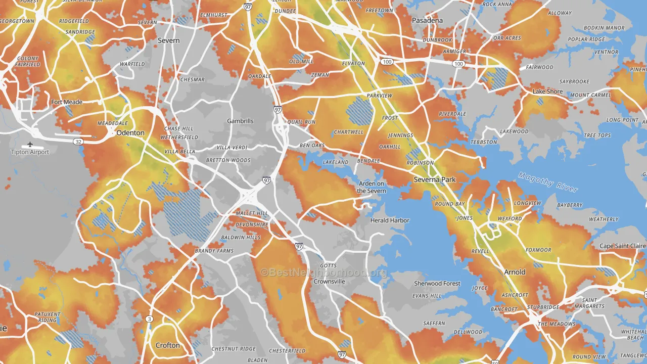 Bike Grade map of Anne Arundel County, MD