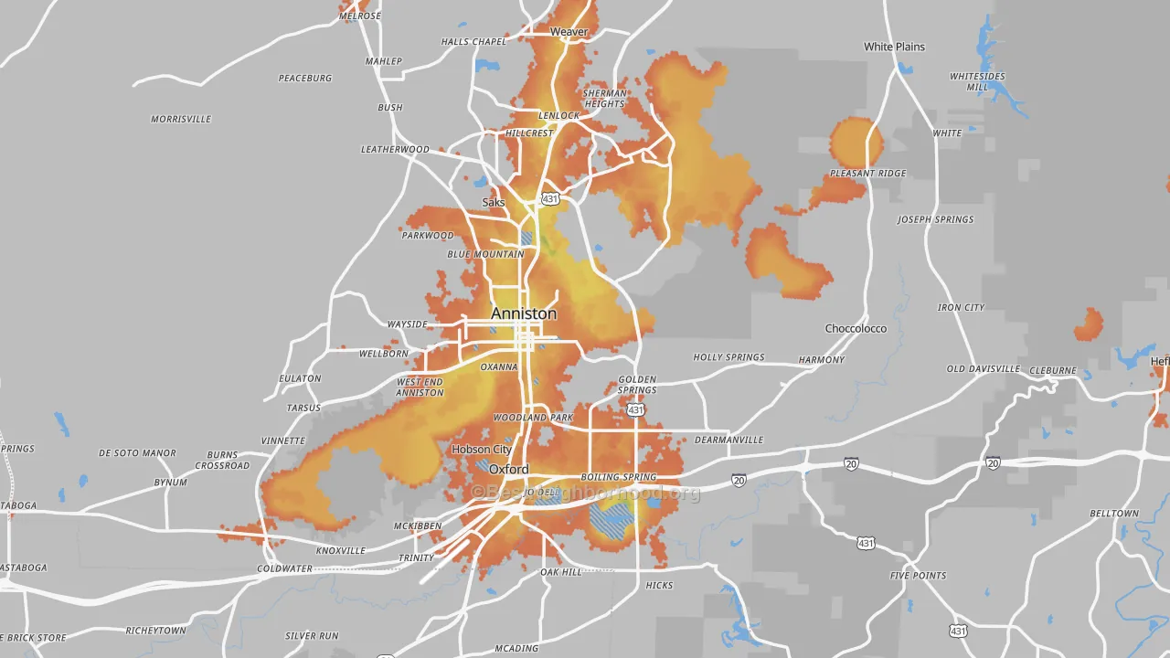 Bike Grade map of Anniston, AL